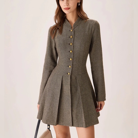 RIHOAS Dresses & Skirts - Rihoas Brown Button Pleated Mini Dress